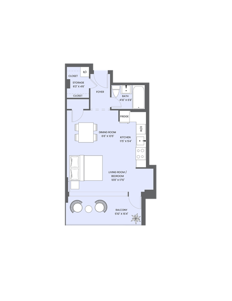 A floor plan of a house with a living room, dining room, kitchen, and bathroom.